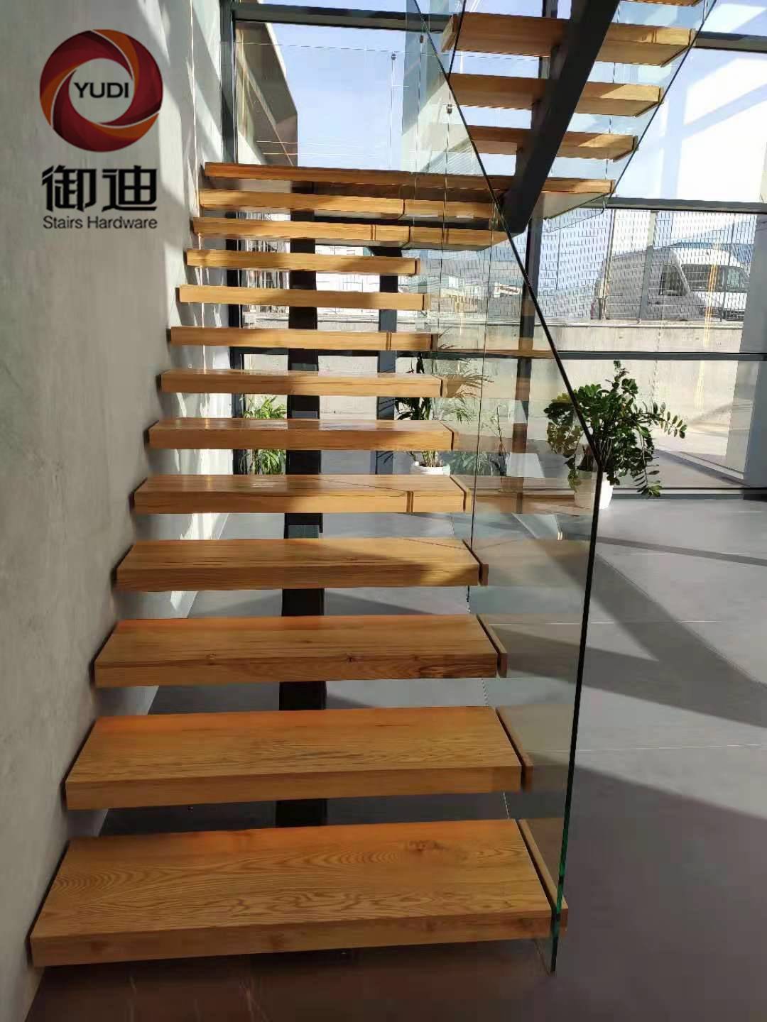 Removable Cheap Economic Straight Indoor Iron Ash Wood Stair With Glass Railing